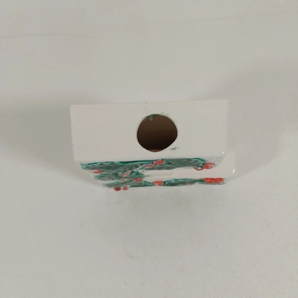Vtg NOEL Letters Candle‎ Holder White Ceramic Raised Holly/Berries Replacement E